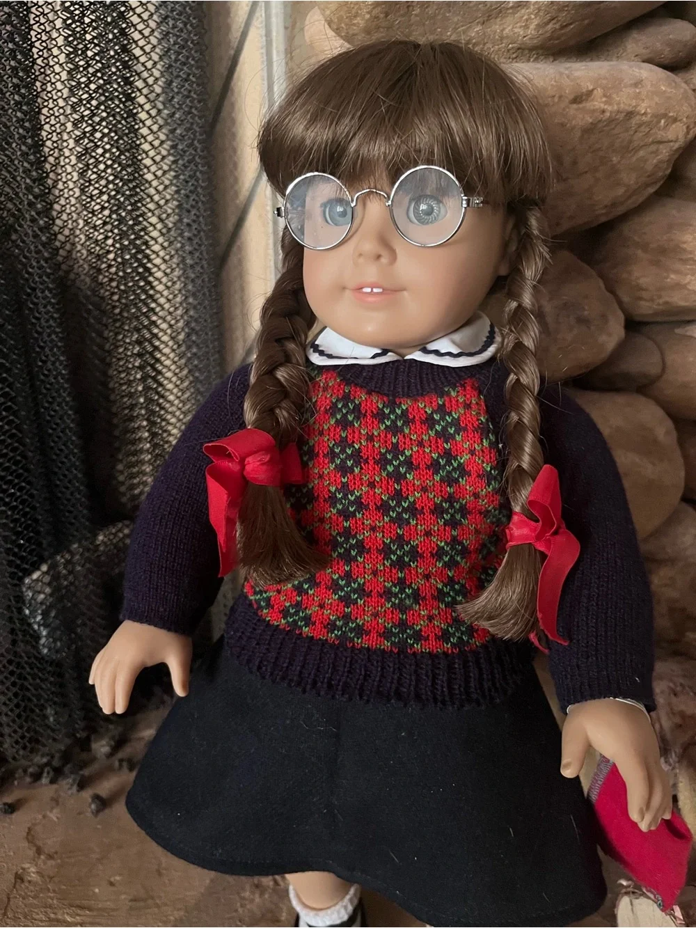 American Girl Molly Doll with Red & Navy Knit Sweater